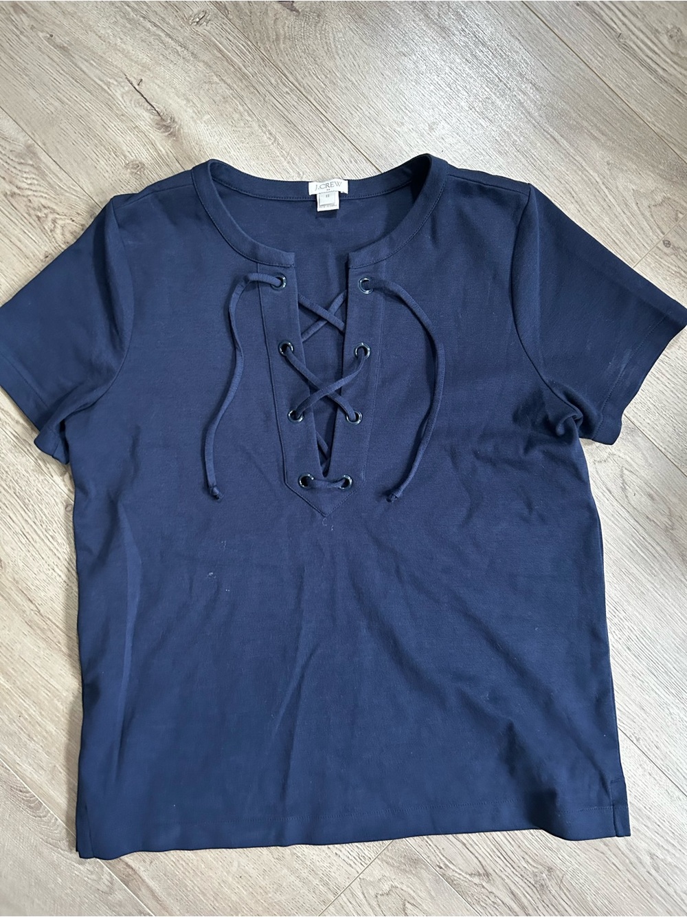 J. Crew Navy Lace-Up Front Short Sleeve Tee